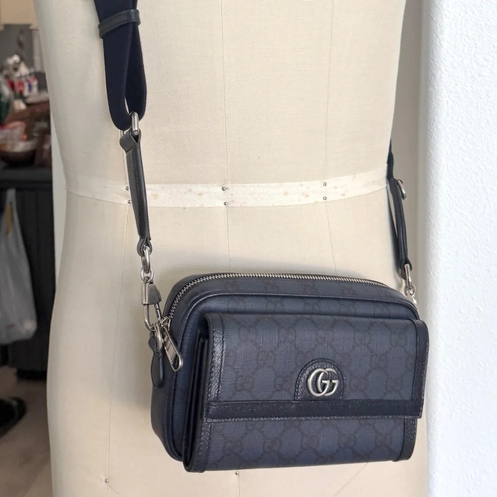 GUCCI GG MINI‎ SHOULDER BAG GG SUPREME/SILVER HARDWARE 746308, Blue Canvas